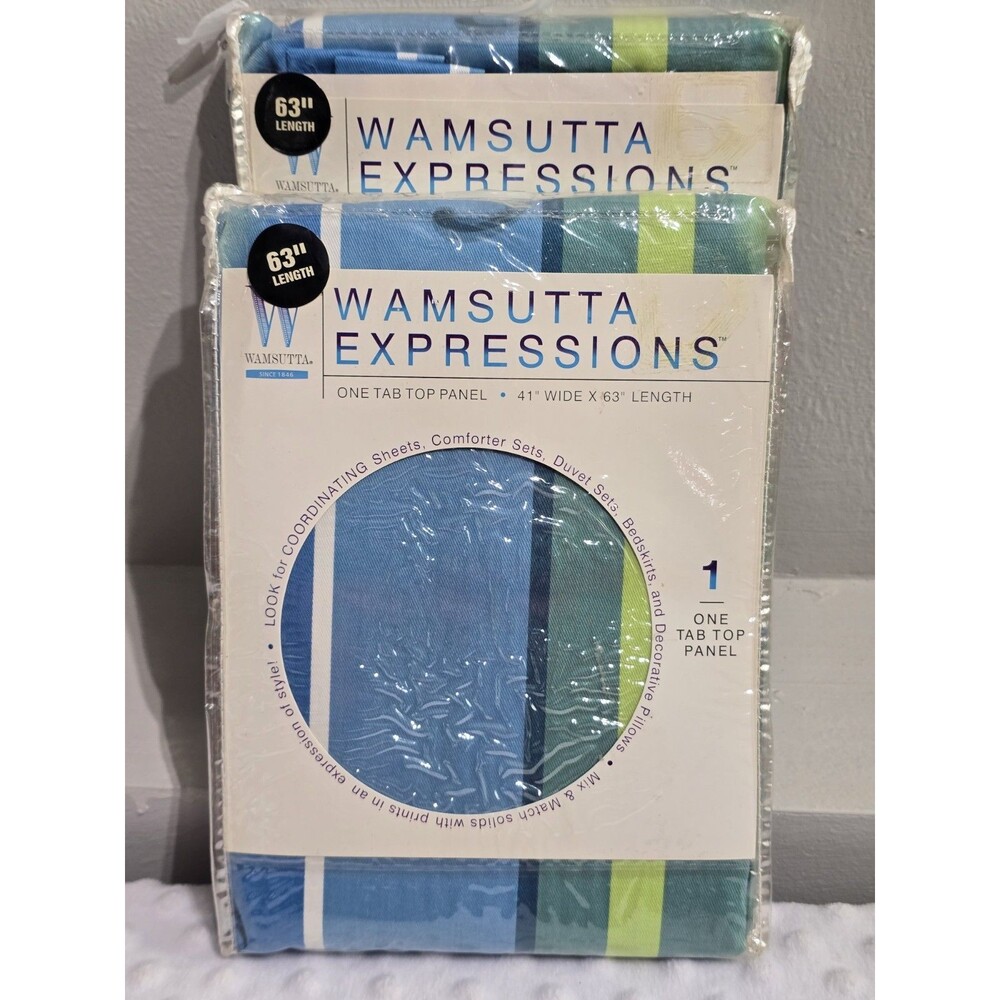 2 Wamsutta Expressions Drape Set Salsa Stripe Tab Top Curtain Panels 41" x 63”